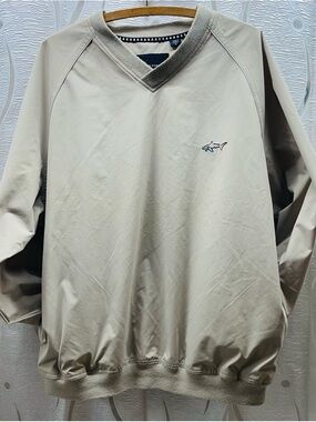 Greg Norman Windbreaker Pullover Mens Beige V-Neck‎ Golf Windshirt Excellent